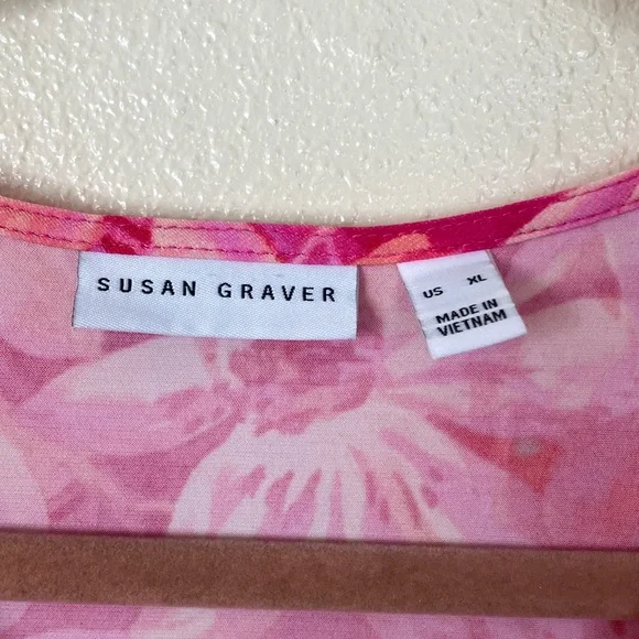 Susan Graver Pink Floral Faux Wrap Dress, XL - Picture 3 of 8